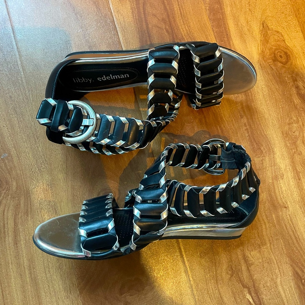 Black & Silver Strappy ‘Libby Edelman’ Sandals Size 6